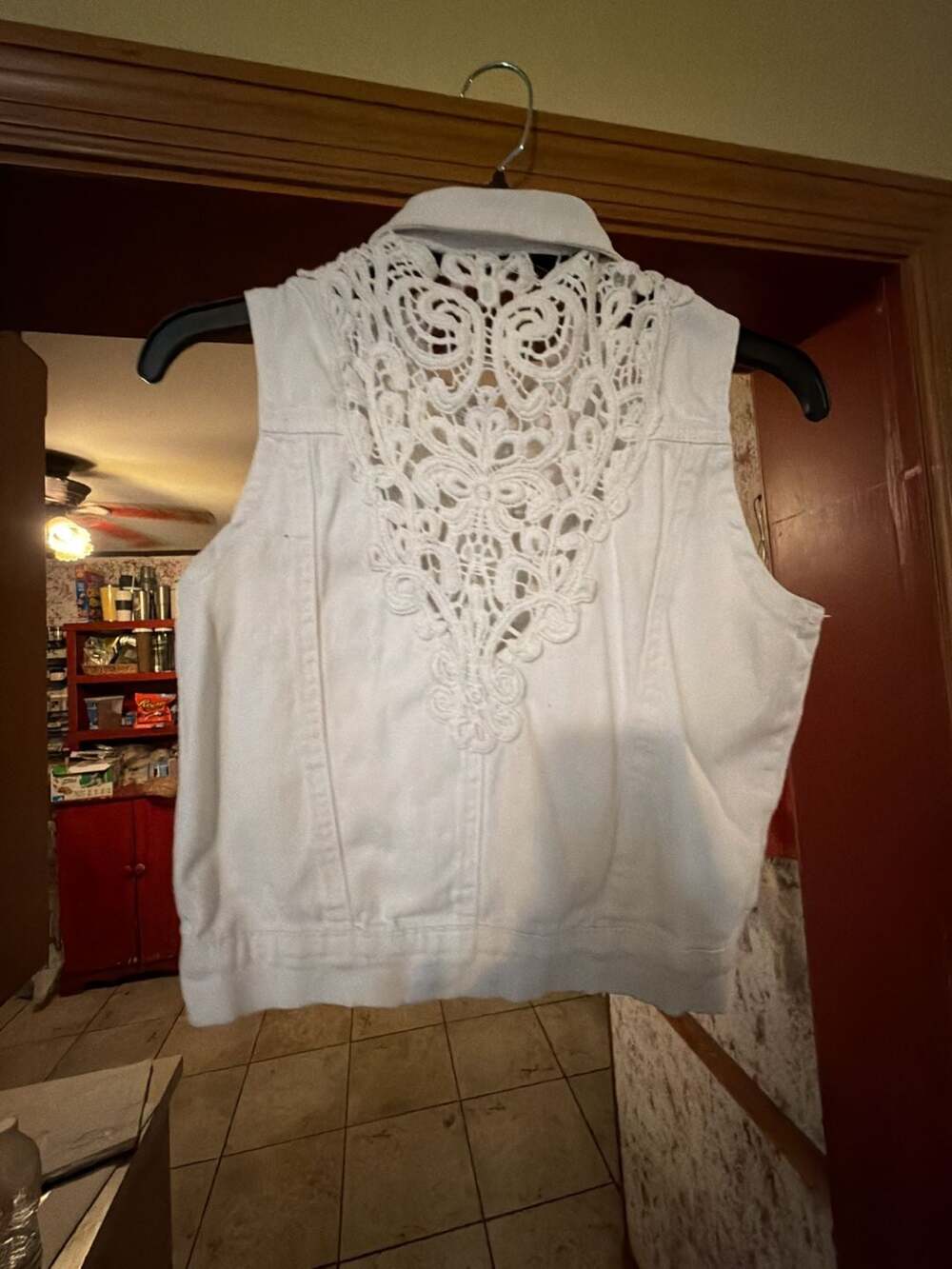 Reign White Denim Lace Back Vest Size M